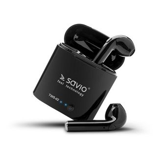 Słuchawki bezprzewodowe SAVIO TWS-02 (douszne; bezprzewodowe, Bluetooth; z wbudowanym mikrofonem; kolor czarny - 3