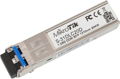 MikroTik | S-31DLC20D | Protokół SFP | Światłowód jednomodowy | Podwójny LC | 10/100/1000 Mbit/s | Długość fali 1310 nm | Maksymalna odległość transferu 20000 m | Od -40 do +70C