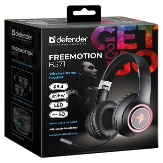 DEFENDER SŁUCHAWKI BLUETOOTH FREEMOTION B571 CZARNE LED - 11