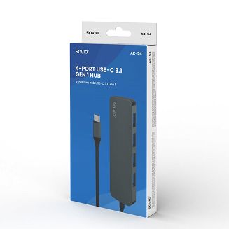 SAVIO AK-54 HUB USB-C - 4 X USB-A, SZARY - 3