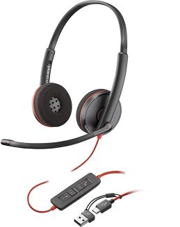 Poly Blackwire 3220 Stereo USB-C Black Headset +USB-C/A Adapter (Bulk) - 3