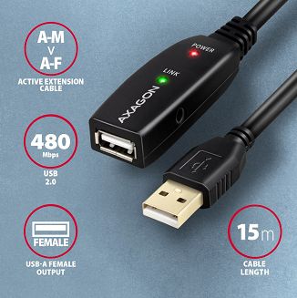 Axagon ADR-215 USB 2.0 A-M -> A-F active extension/repeater cable 15m - Kabel - Digital/Daten kabel USB USB A Czarny - 4