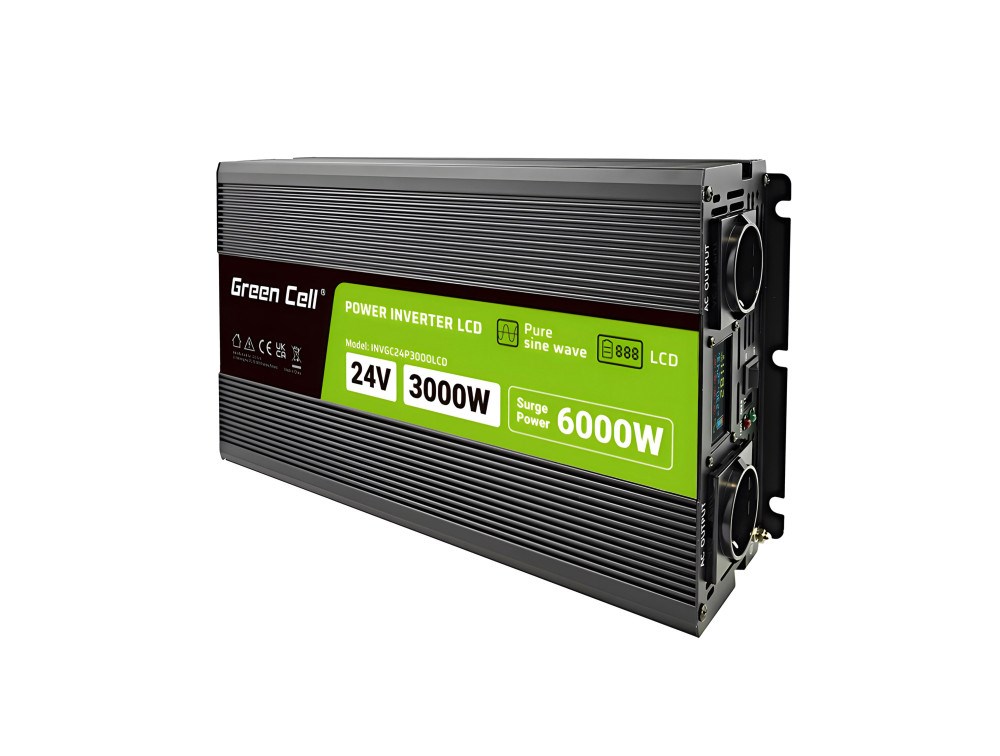 Green Cell przetwornica LCD 24 V/230 V 3000 W/6000 W czysty INVGC24P3000LCD