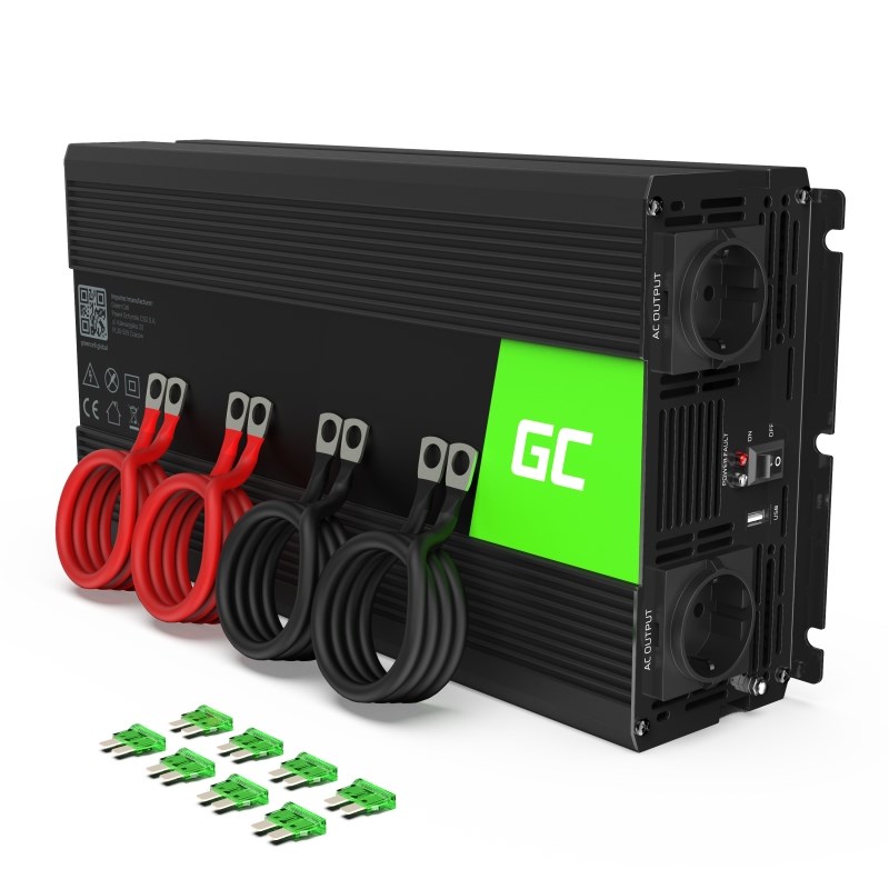 Green Cell przetwornica INV15 12V-230V 3000 W/6000 W czysta Sinusoida