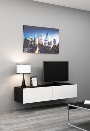 Szafka Cama Meble RTV VIGO '140′ 30/140/40 czarny/biały połysk