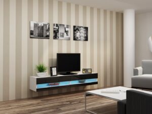 Szafka Cama Meble RTV VIGO NEW '180′ 30/180/40 biały/czarny pł